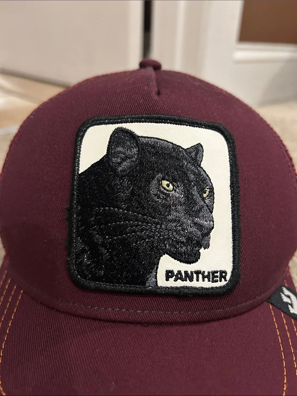 Goorin Bros Burgundy Panther Trucker Hat with Yellow Stitching - Picture 3 of 16